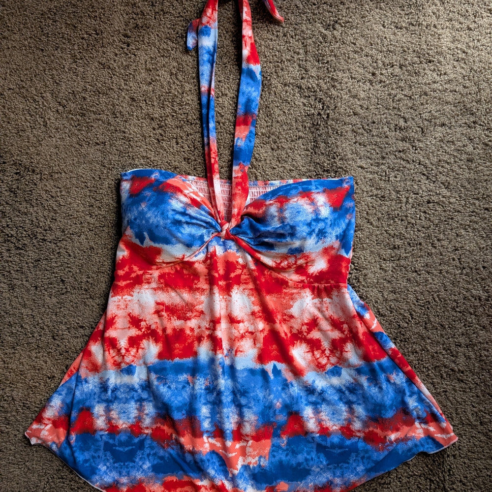 Red and Blue Tie-Dye Halter Top